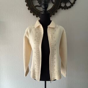 VTG LORD & TAYLOR Wool Cardigan Bone Sz XL Old Money Classy Coastal Grandma